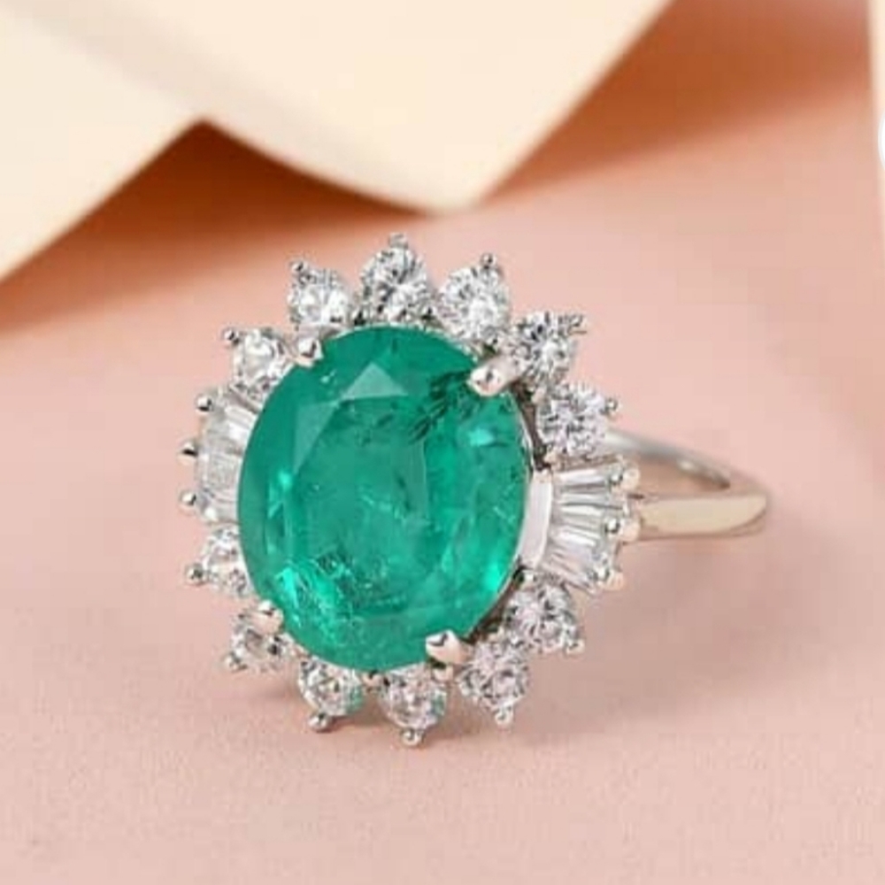 Genuine Emeraldine Quartz & White Zircon Ring Platinum over 925!! ✨️ Siz… - Picture 15 of 16